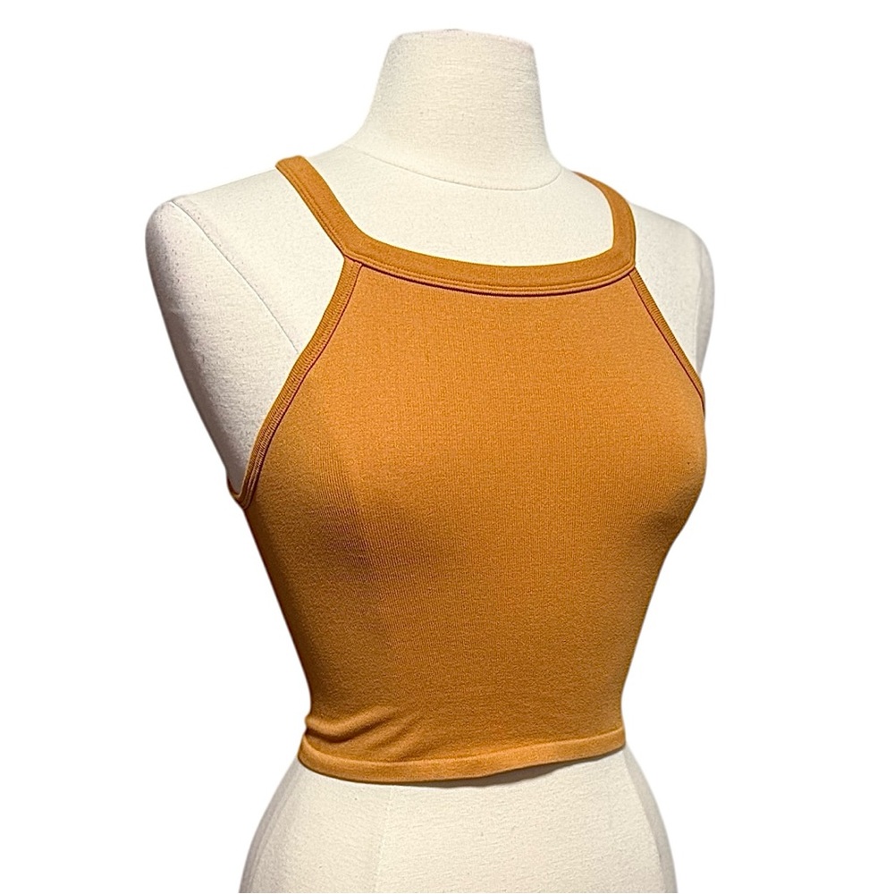Aura Orange Ribbed Halter Crop Tank Size S/M